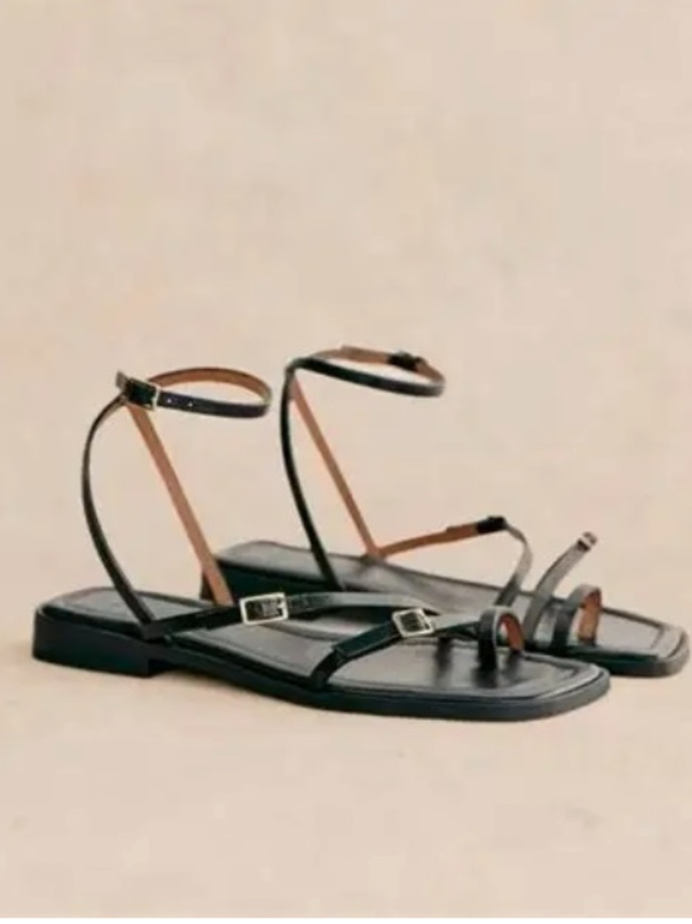 Sezane Amelia  Black Leather Flat Sandals  6